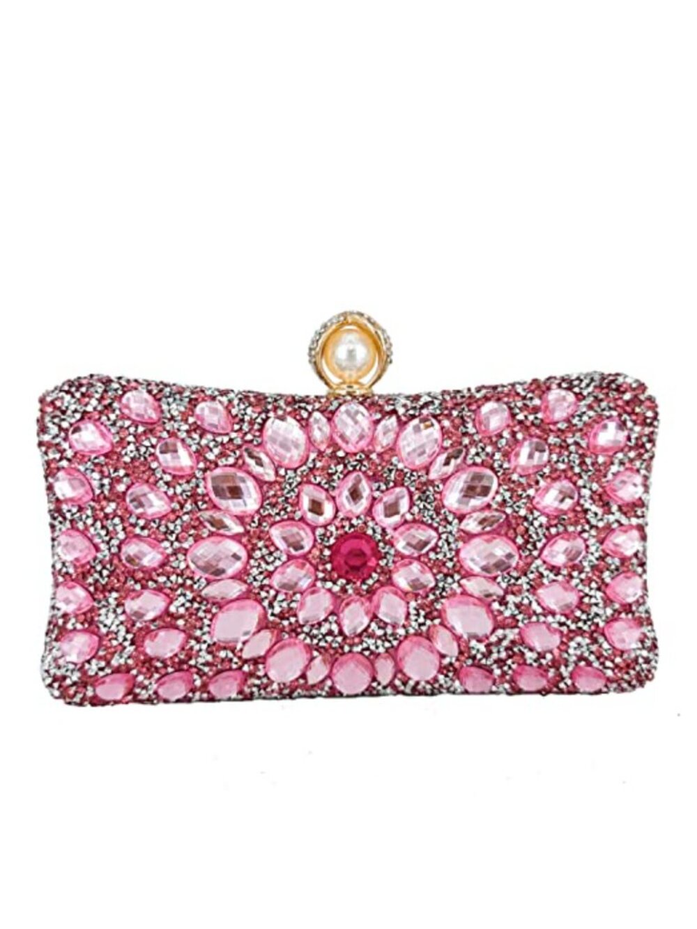 Crystal Rhinestone Evening Clutch Bag with Detachable Chain Straps